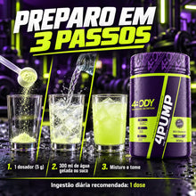Carregar imagem no visualizador da galeria, Como tomar o pré-treino 4Pump: 1 dosador de 5g em 300ml de água gelada