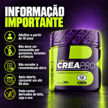 Carregar imagem no visualizador da galeria, Informações importantes da creatina Crea Pro 150 g 4Body: advertências, conservação e alérgicos