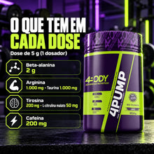 Carregar imagem no visualizador da galeria, Composição do pré-treino 4Pump: beta-alanina, arginina, taurina, tirosina, citrulina e cafeína