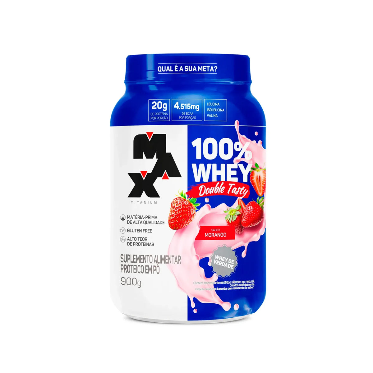 100% Whey Double Tasty 900g Max Titanium, Morango