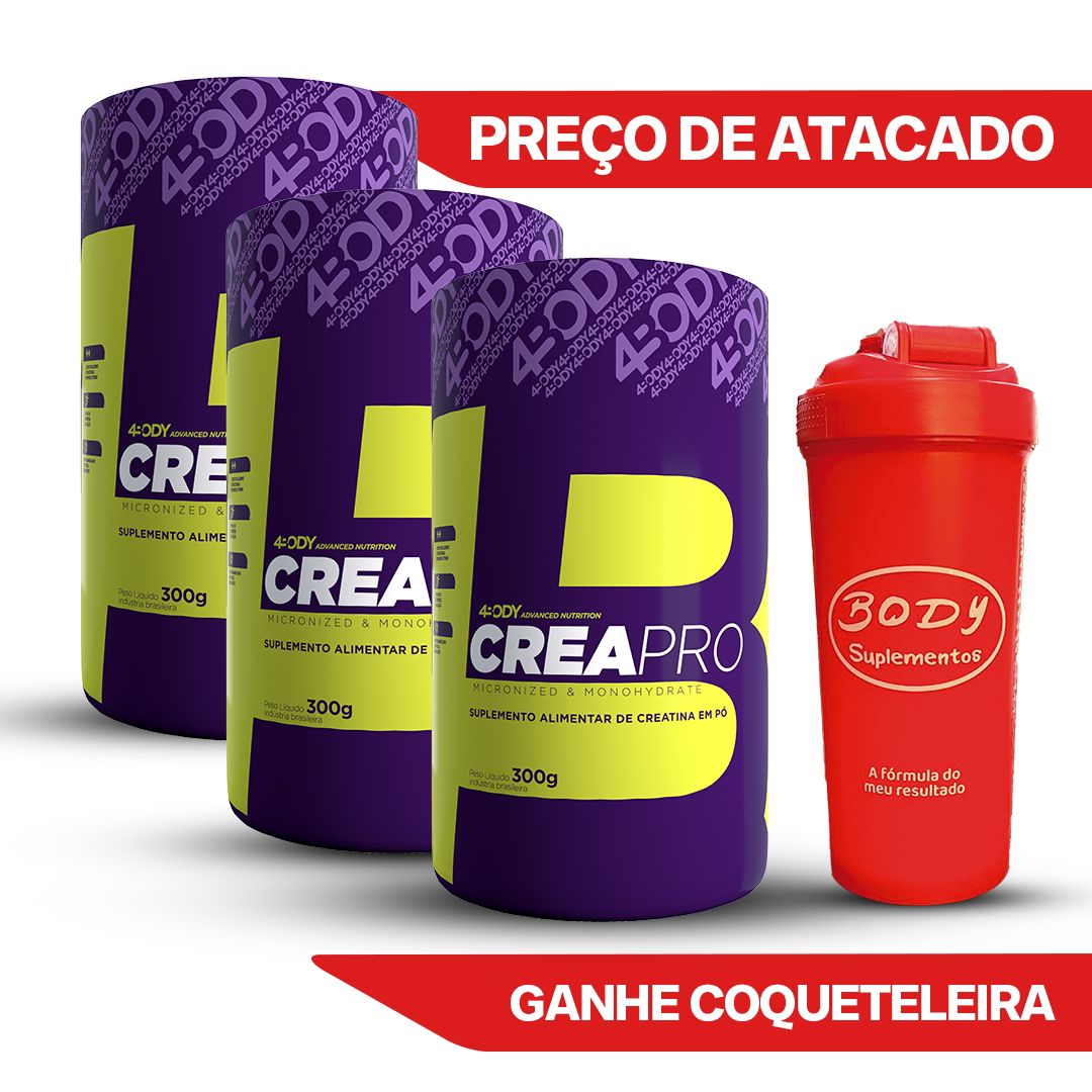 Kit com 3 unidades de Creatina Creapro 300g 4Body Nutrition