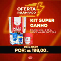 Kit Super Ganho de Massa Corpo Life: Relish Mass 3kg + Gdrol + Creatina 150g 100% pura