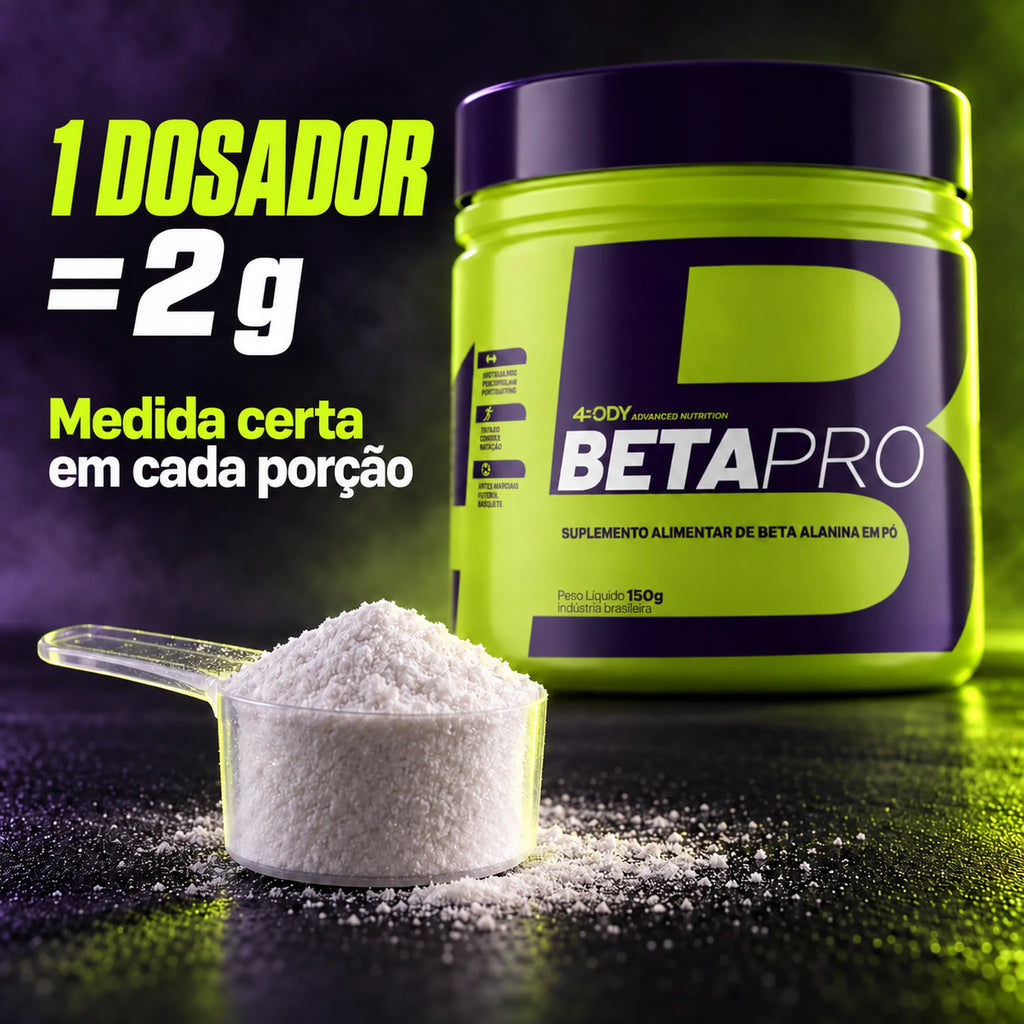 Dosador de 2g da beta-alanina Beta Pro 150 g 4Body, medida certa em cada porção