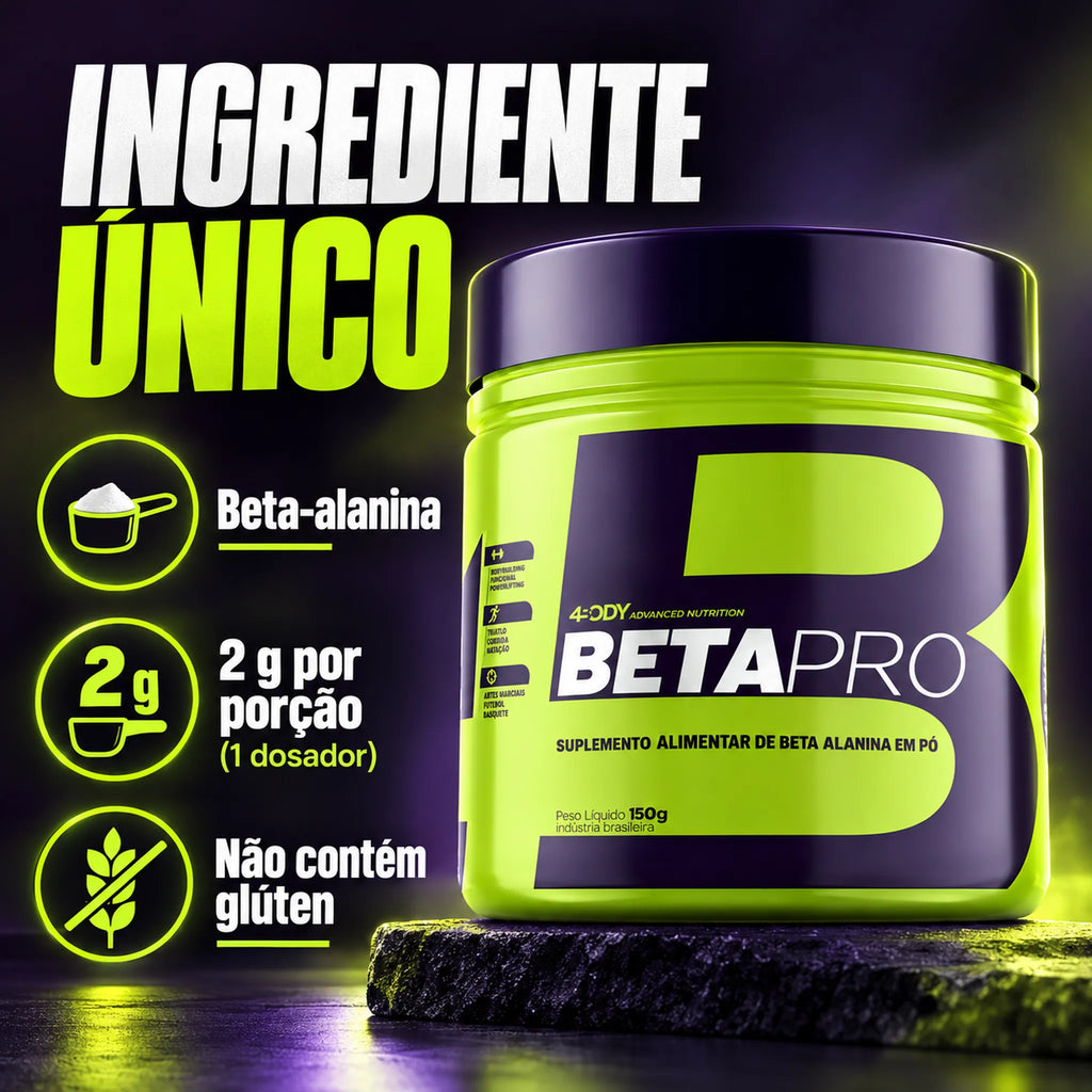 Beta Pro 150 g 4Body com ingrediente único: 2g de beta-alanina por porção