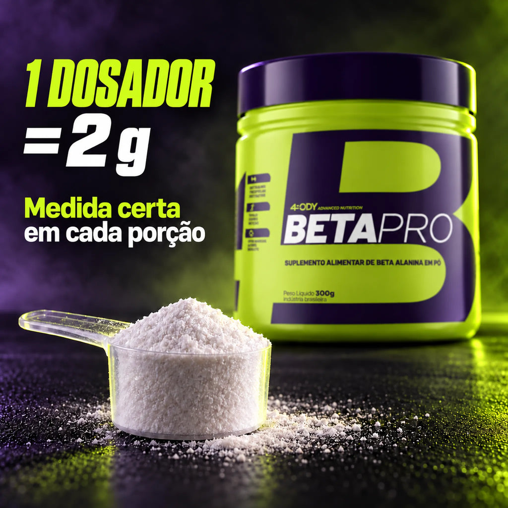 Dosador de 2g da beta-alanina Beta Pro 300 g 4Body, medida certa em cada porção