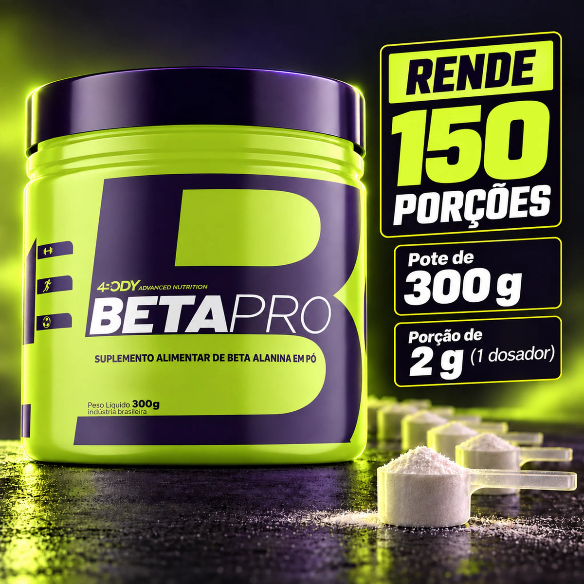 Beta-alanina Beta Pro 300 g 4Body rende 150 porções de 2g