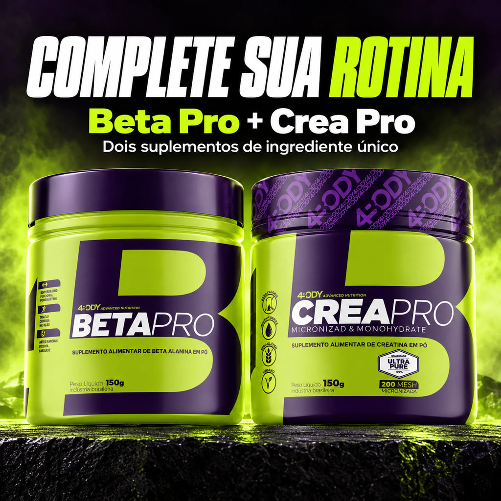 Beta Pro 150 g e Crea Pro 150g da 4Body, dois suplementos de ingrediente único