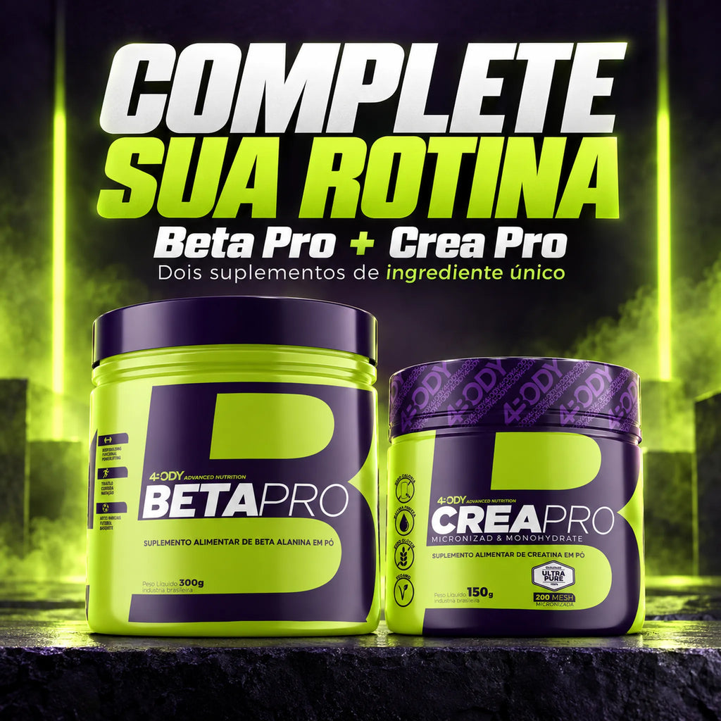 Beta Pro 300 g e Crea Pro 150g da 4Body, dois suplementos de ingrediente único