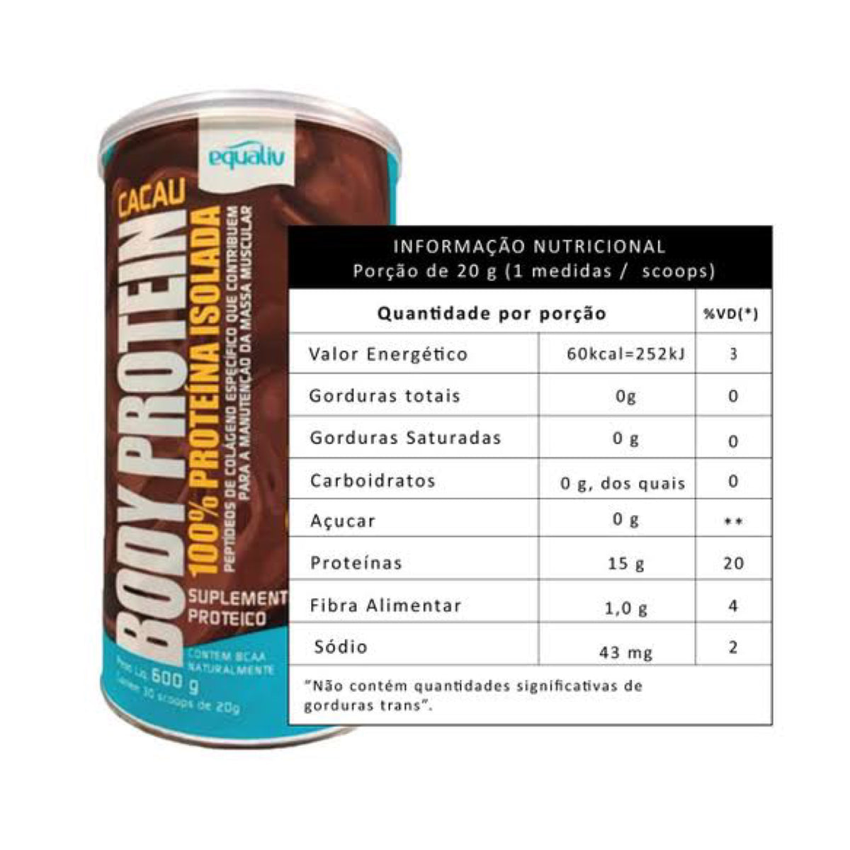 Body Protein  Equaliv Cacau 100% 600g - Body Suplementos