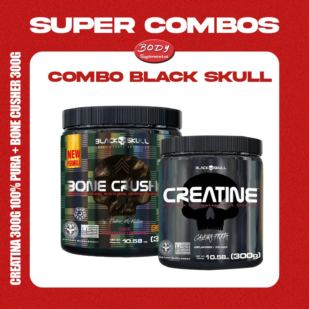 Combo Black Skull: Creatina 300g 100% pura + Bone cusher 300g