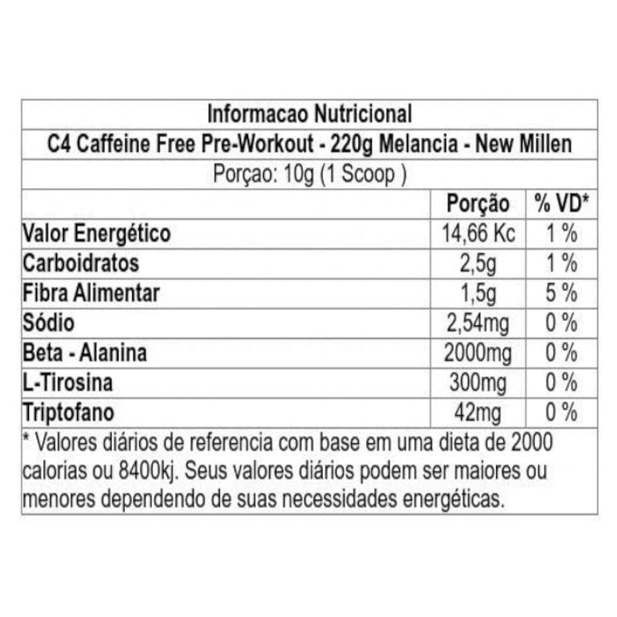 C4 Caffeine Free - Pre treino sem cafeina New Millen 220g - Body Suplementos