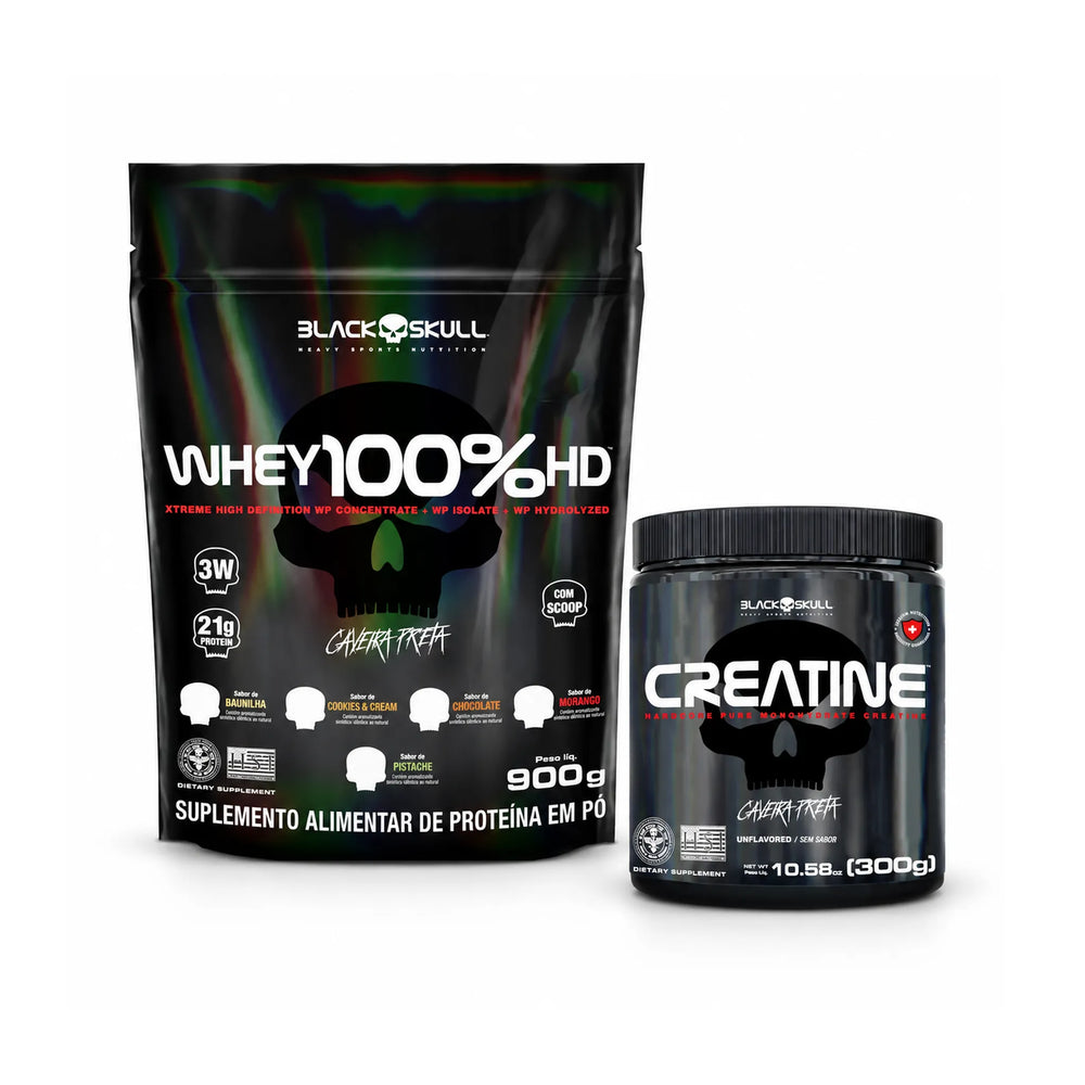 Combo Black Skull: Whey 100% HD e Creatina 300g