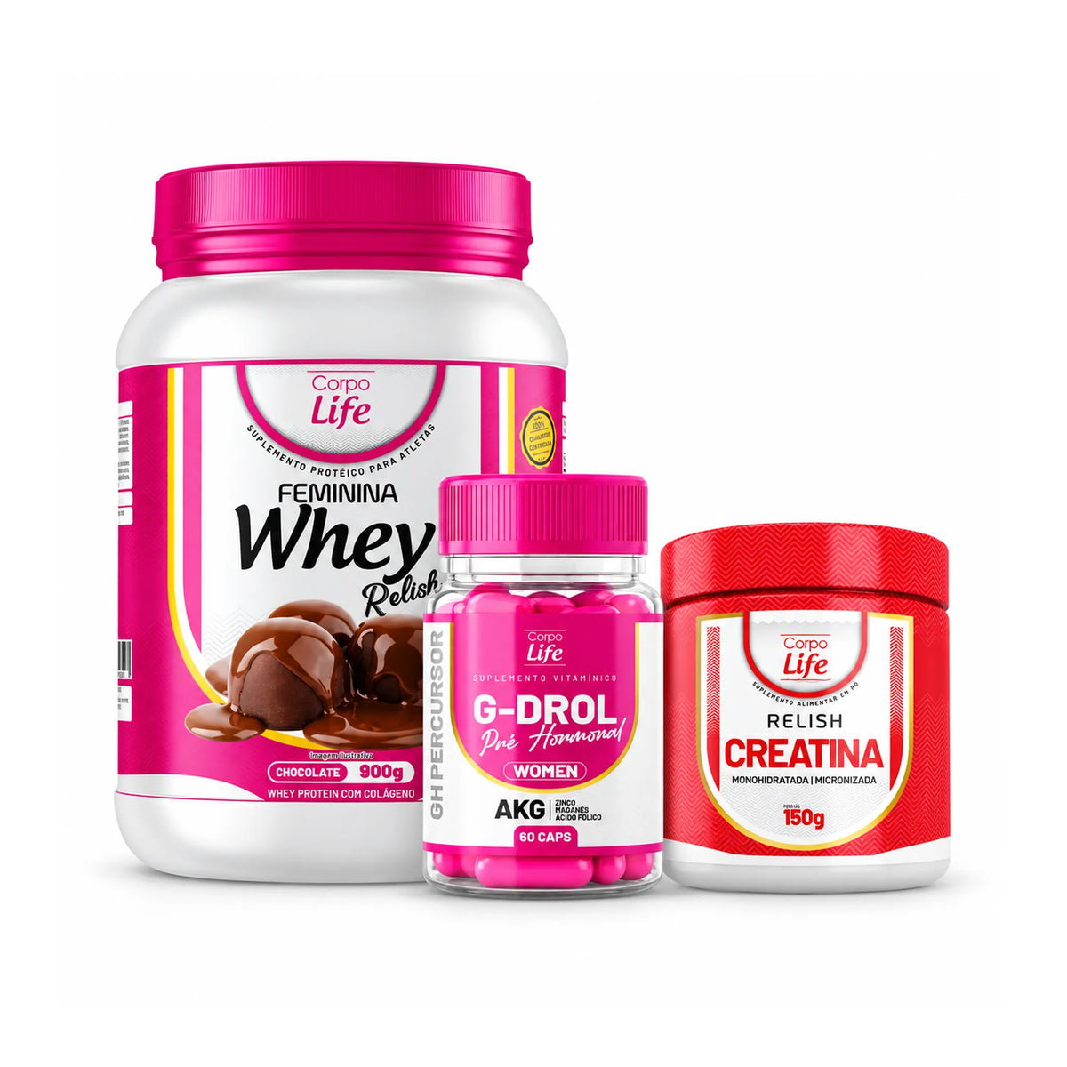 Combo Performance Feminina Plus: Relish Feminina, G-Drol Woman e Creatina 150g