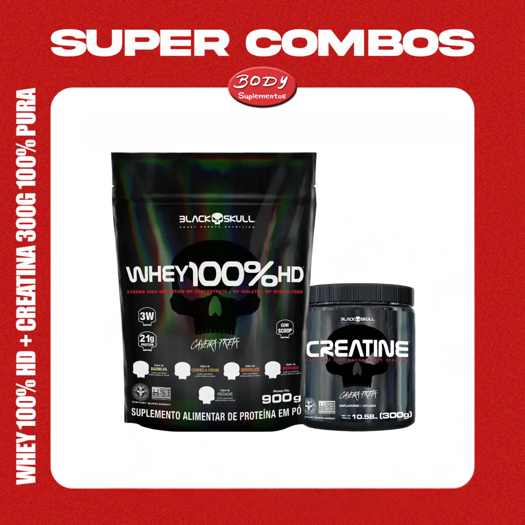 Combo Black Skull: WHey 100% HD + creatina 300g 100% pura, Chocolate
