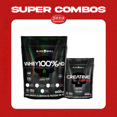 Whey 100% Black Skull 900g + Creatina Turbo 300g