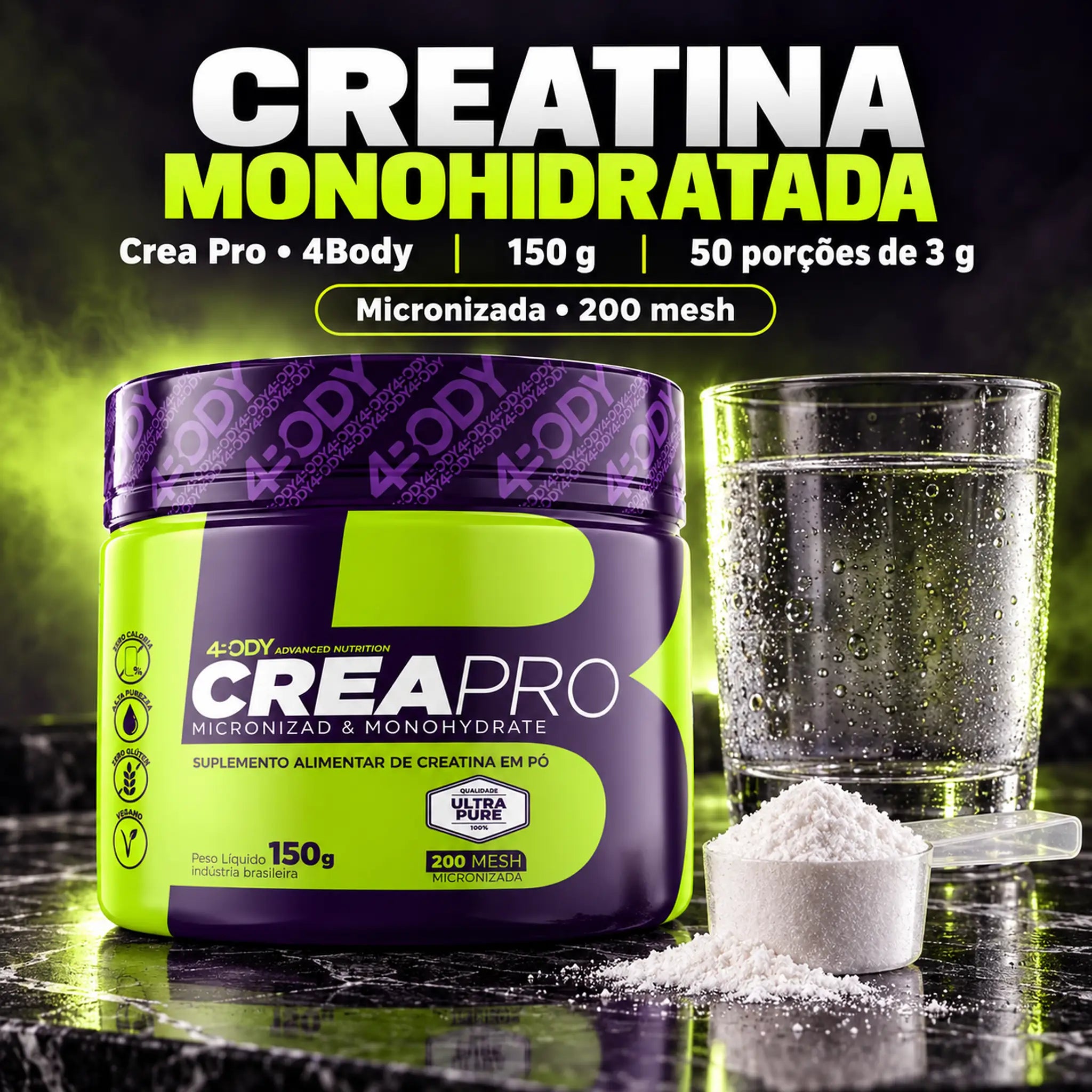 Creatina monohidratada Crea Pro 150 g 4Body Nutrition micronizada 200 mesh