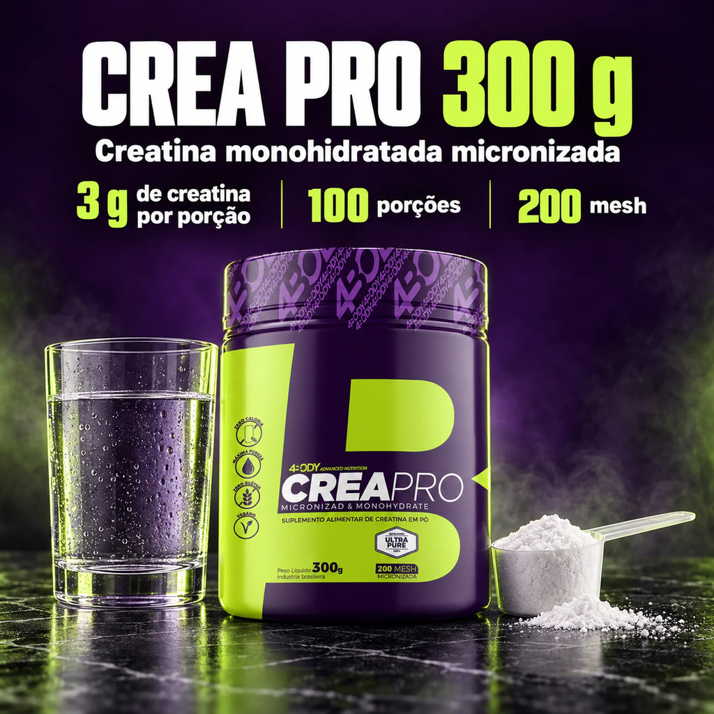 Creatina monohidratada Crea Pro 300g 4Body com 3g por porção e 100 porções