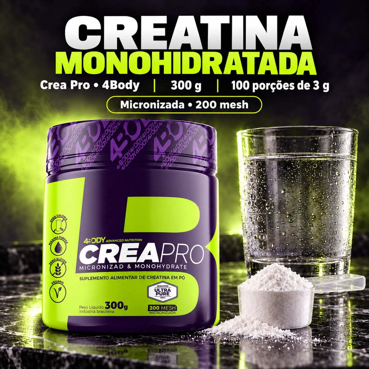 Creatina monohidratada Crea Pro 300 g 4Body Nutrition micronizada 200 mesh