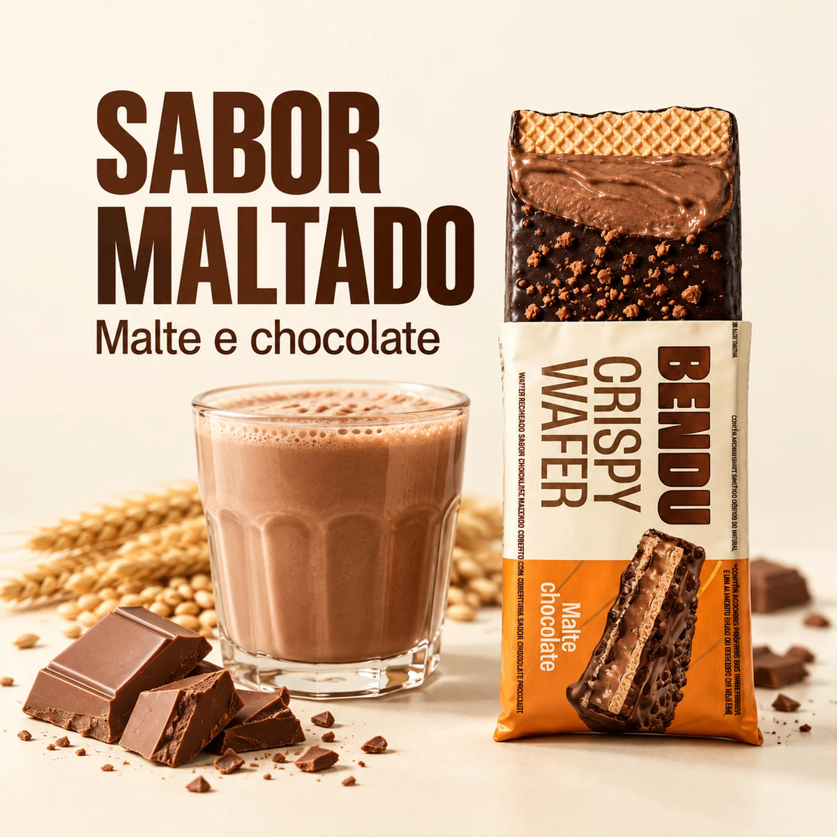 Crispy Wafer Bendu 40g sabor maltado com malte e chocolate