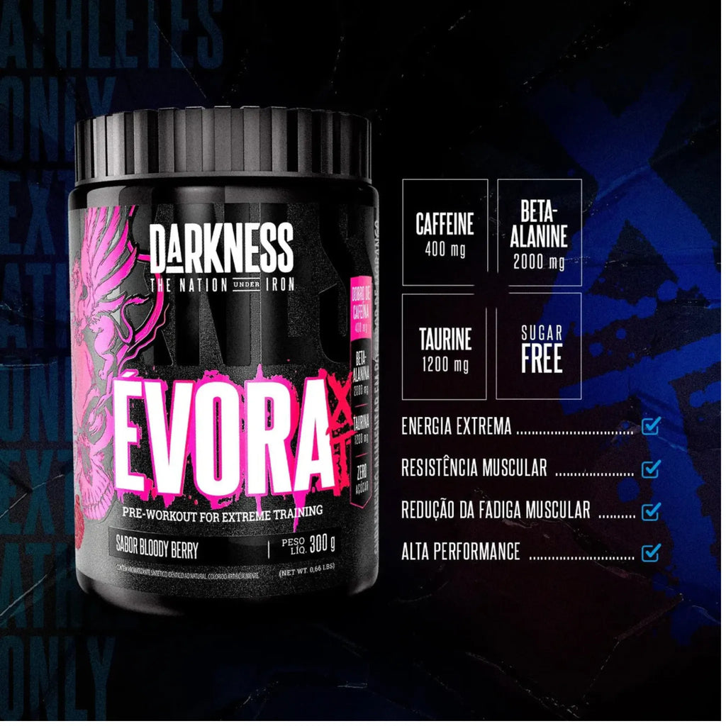 Évora XT Pre Workout 300g Pré Treino Alta Performance 400mg Cafeína | Darkness, foto 3
