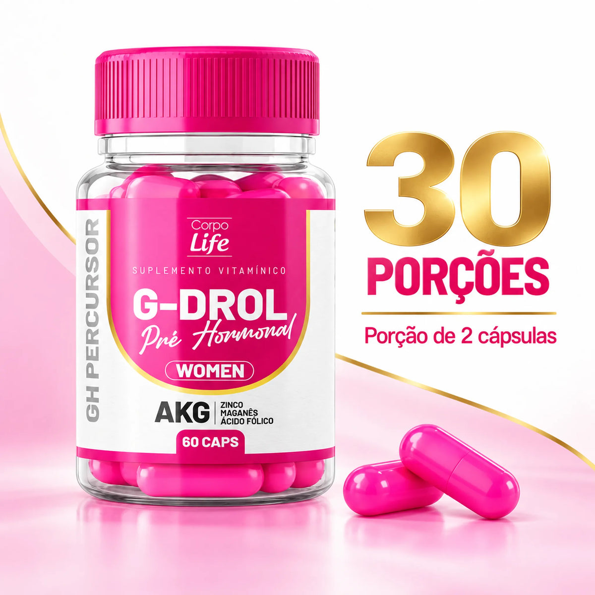 G-Drol Woman Corpo Life 60 cápsulas rende 30 porções de 2 cápsulas