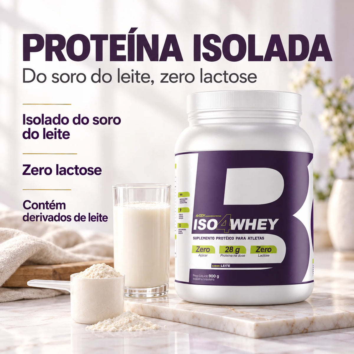 Iso4Whey 4Body com proteína isolada do soro do leite zero lactose