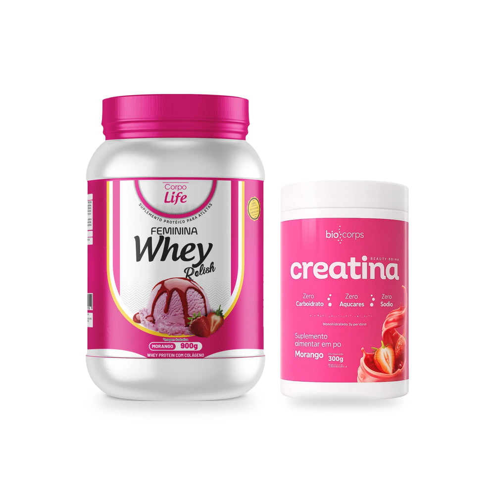Kit Creatina Beauty Drink 300g Biocorps + Relish Whey Feminina 900g Corpo Life