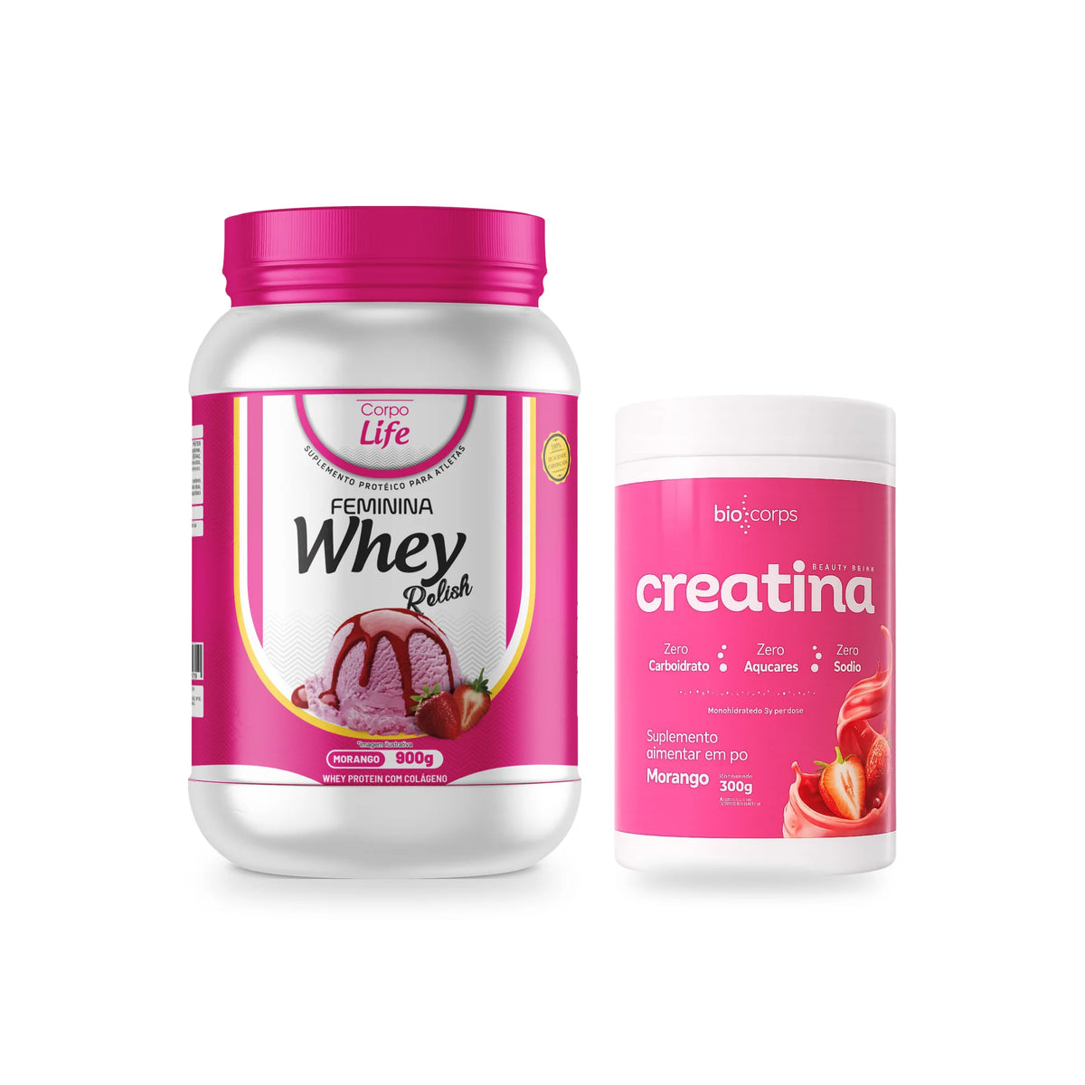 Kit Creatina Beauty Drink 300g Biocorps + Relish Whey Feminina 900g Corpo Life
