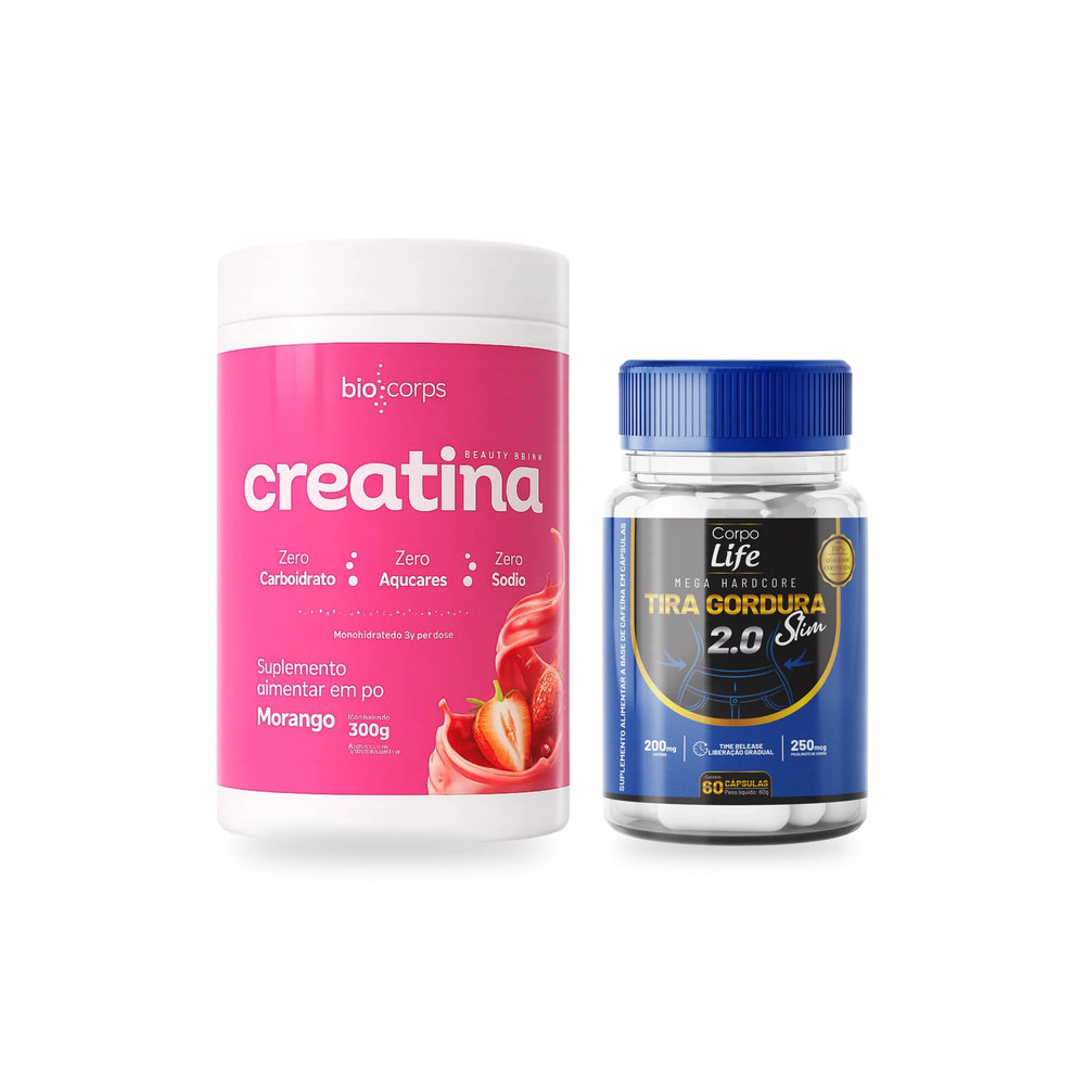 Kit Creatina Beauty Drink 300g Biocorps + Tira Gordura 2.0 Slim 60 cápsulas Corpo Life