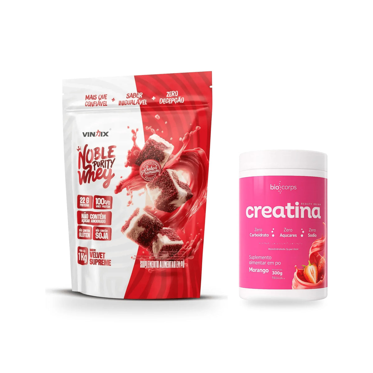 Kit Creatina Beauty Drink 300g Biocorps + Whey Noble Purity Vindix 1kg