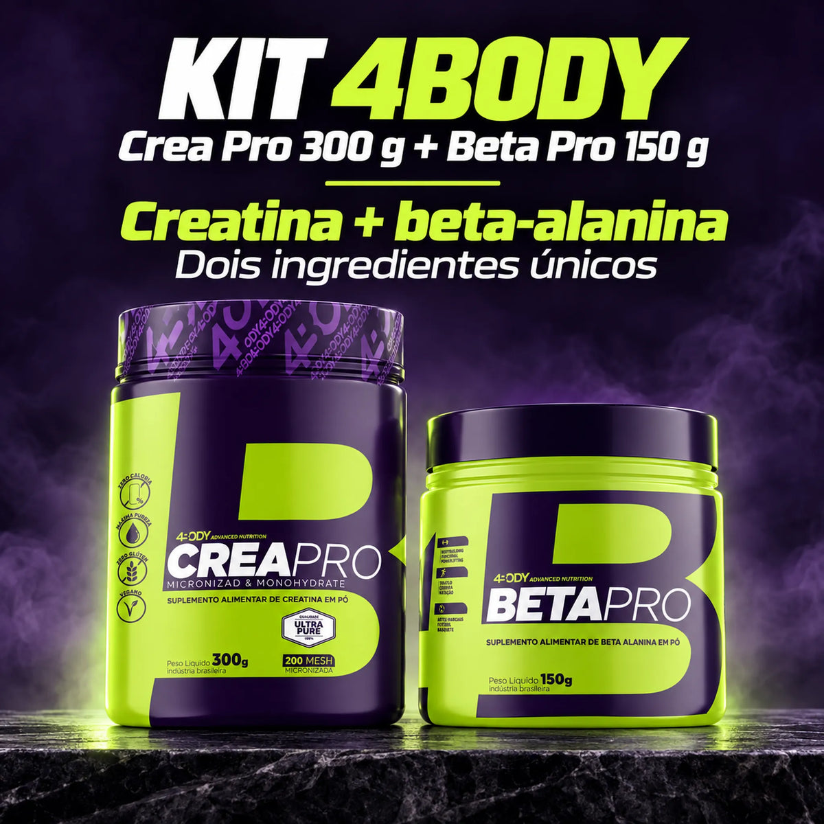 Kit 4Body com creatina Crea Pro 300g e beta-alanina Beta Pro 150g