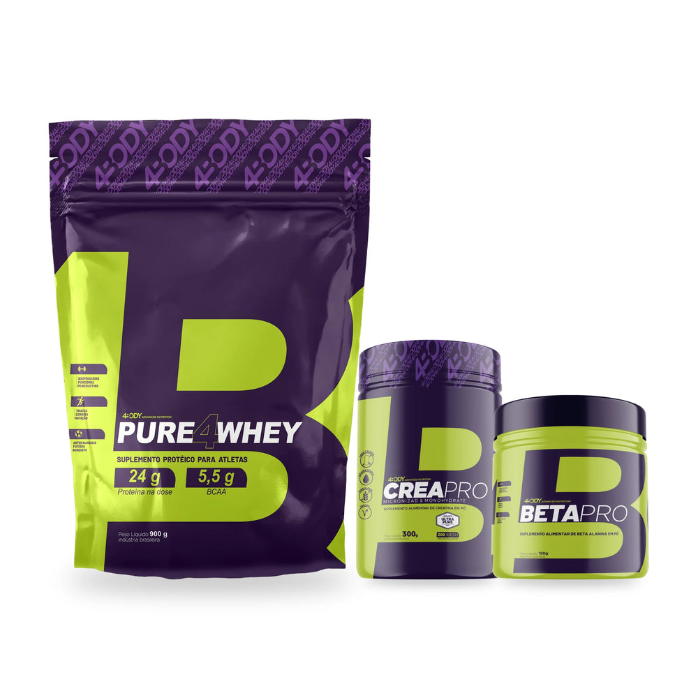Kit 4Body com whey Pure Whey refil 900g, beta-alanina Beta Pro 150g e creatina Crea Pro 300g