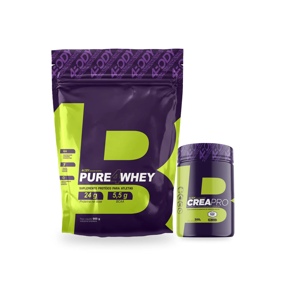 Kit 4Body com whey concentrado Pure Whey refil 900g e creatina Crea Pro 300g