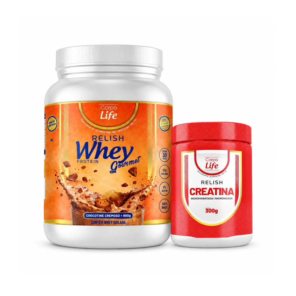 Kit ganho de Massa: Relish Whey 900g e Creatina 300g Corpo Life