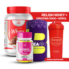 Kit Whey relish + Creapro + Gdrol Woman - Ganha coqueteleira de brinde