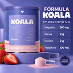 Fórmula do Koala Sleep 264g Caffeine Army, sabor Morango: magnésio, glicina, inositol e triptofano por dose