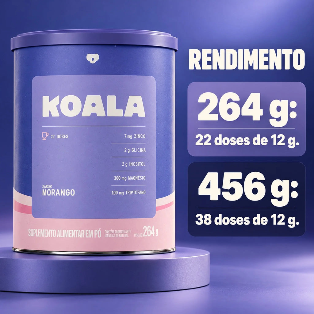 Como usar o Koala Sleep 264g Caffeine Army: 12 g em 100 ml de água quente ou leite quente