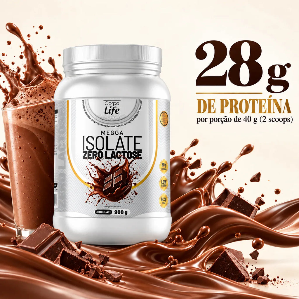 Megga Isolate Corpo Life 900g com 28g de proteína por porção de 40g