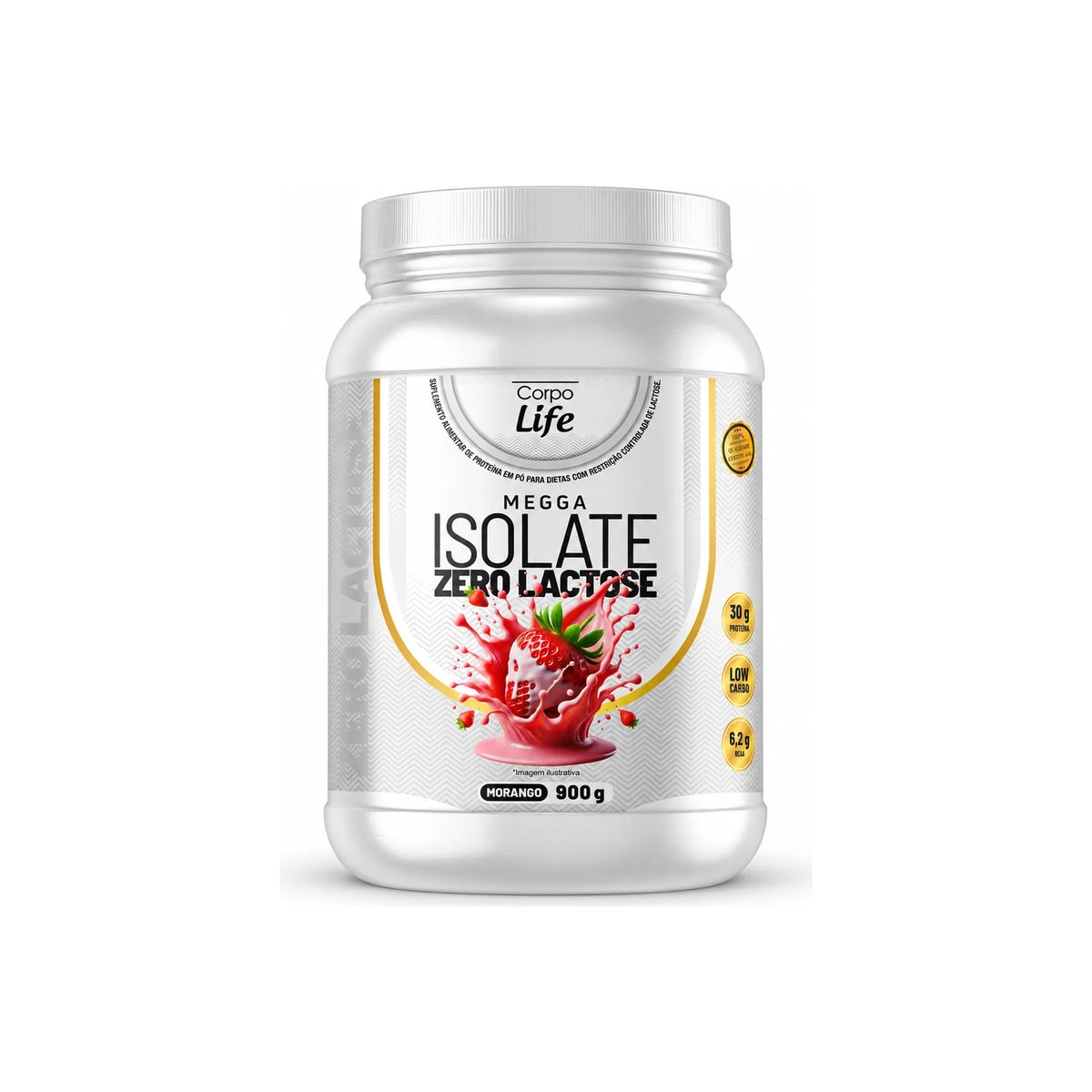 Megga Isolate Zero Lactose Corpo Life 900g sabor morango