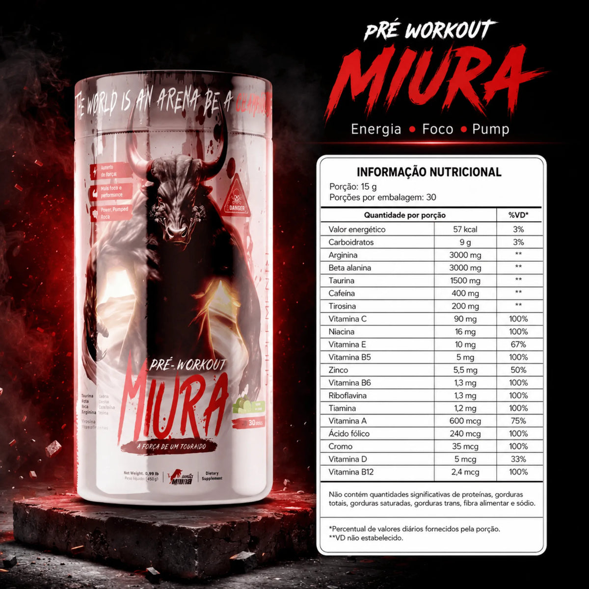 Miura Pré Workout 450g Energia Foco e Pump | Vindix, foto 2