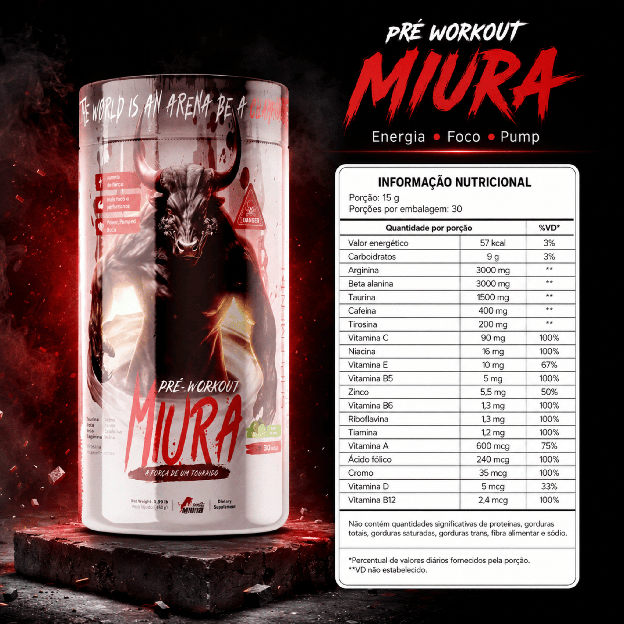 Miura Pré Workout 450g Energia Foco e Pump | Vindix