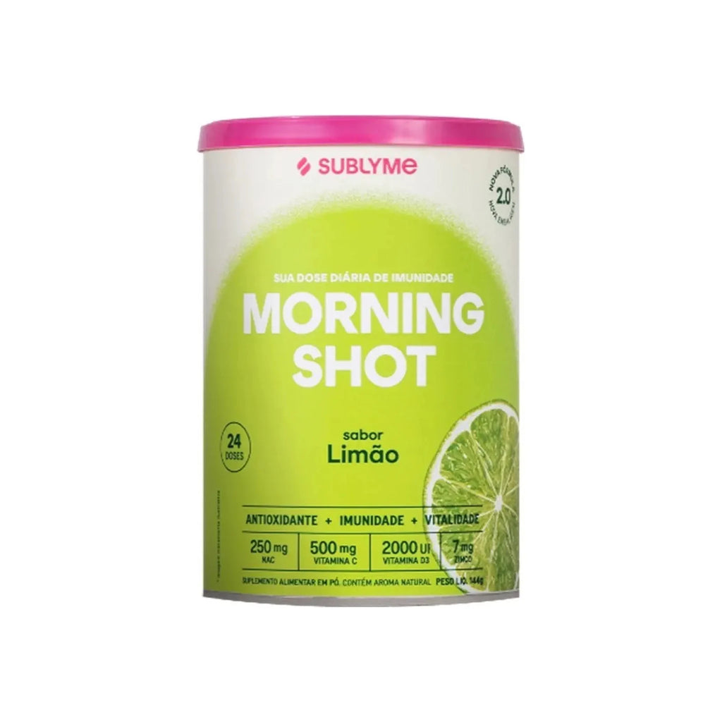 Morning Shot Limão 144g Sublyme, lata sobre fundo branco
