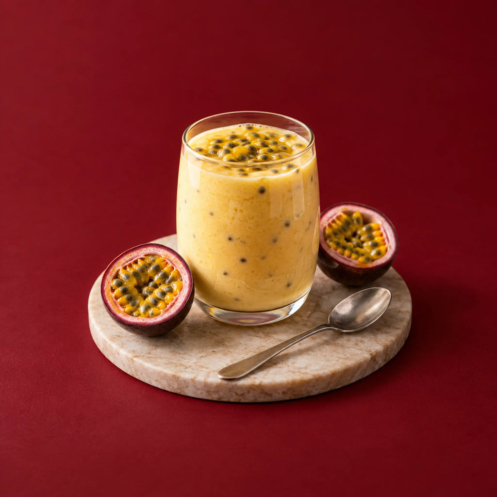 Shake cremoso de maracujá feito com Noble Purity Whey Vindix