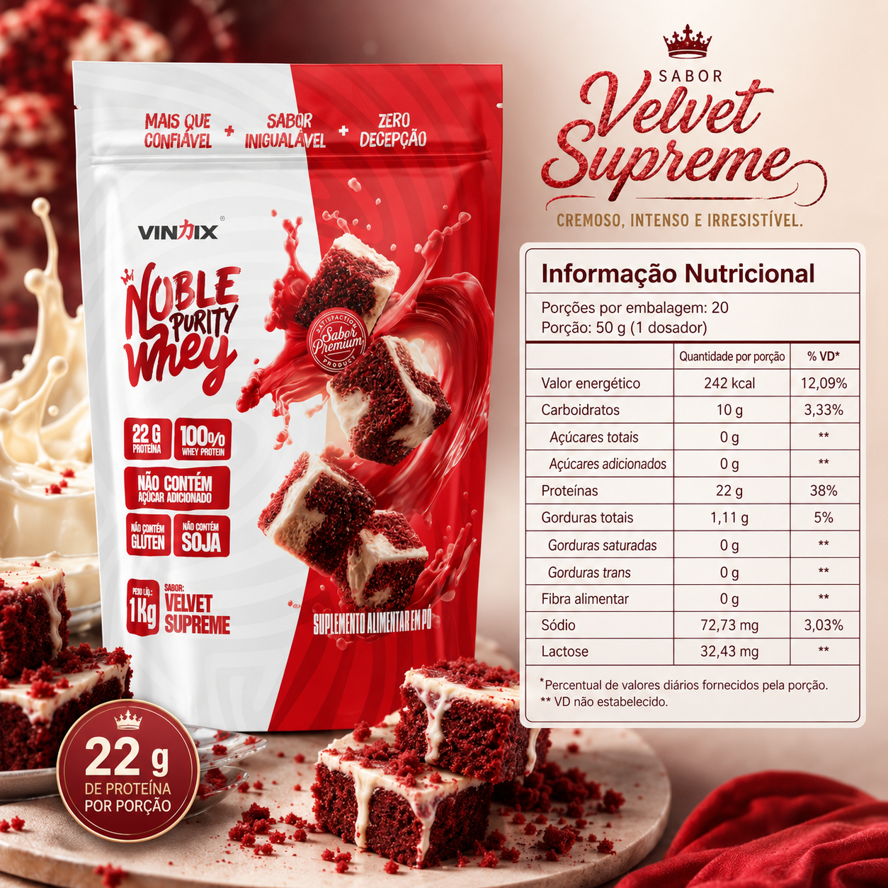 Noble Purity Whey Concentrado 1kg - Proteína para Massa Magra | Vindix