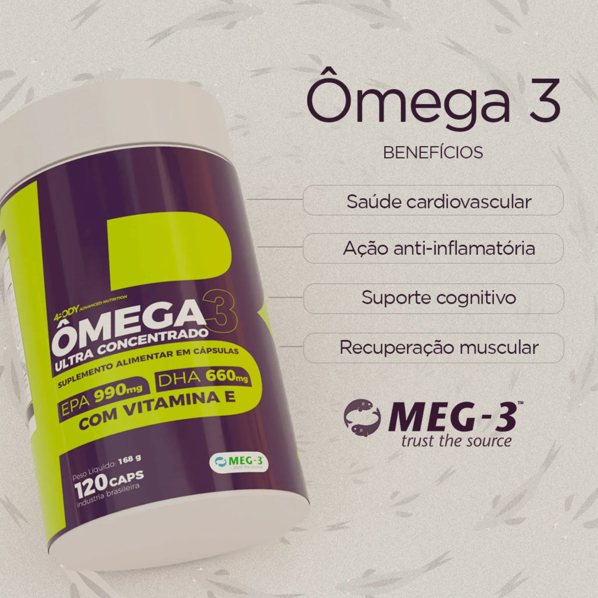 Ômega 3 120 cápsulas 4Body Nutrition ultra concentrado selo MEG3, foto 5