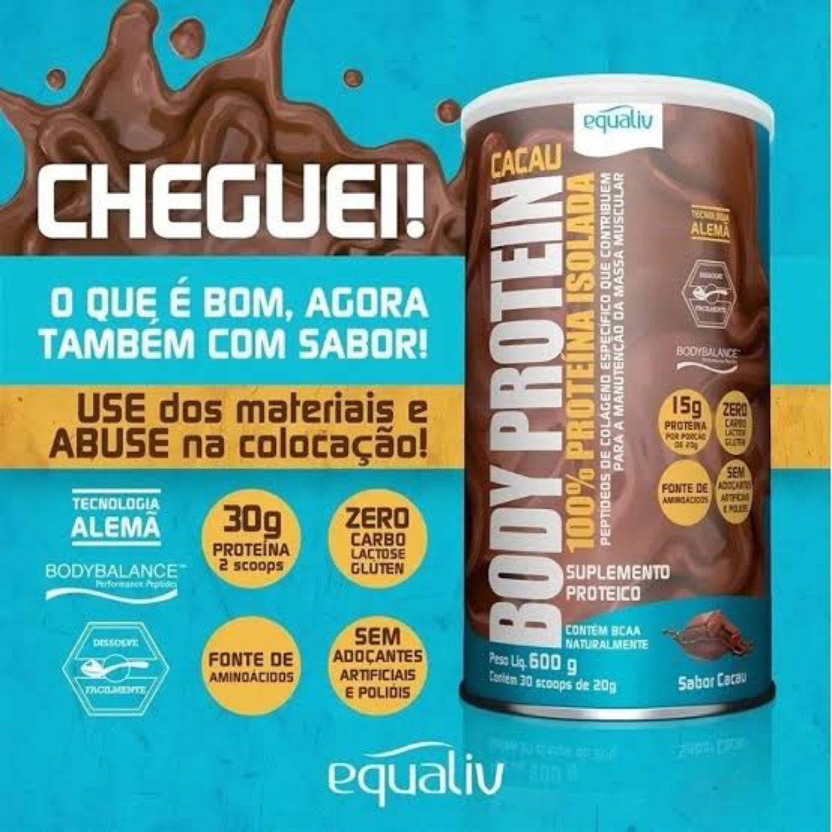 Body Protein  Equaliv Cacau 100% 600g - Body Suplementos