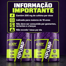 Carregar imagem no visualizador da galeria, Advertências do pré-treino 4Pump 4Body: 200mg de cafeína, maiores de 19 anos
