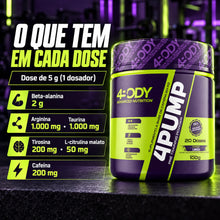 Carregar imagem no visualizador da galeria, Composição do pré-treino 4Pump: beta-alanina, arginina, taurina, tirosina, citrulina e cafeína
