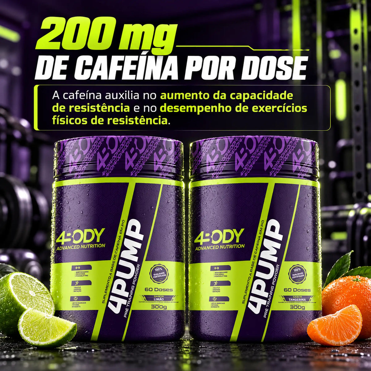 Pré-treino 4Pump 300g com 200mg de cafeína por dose