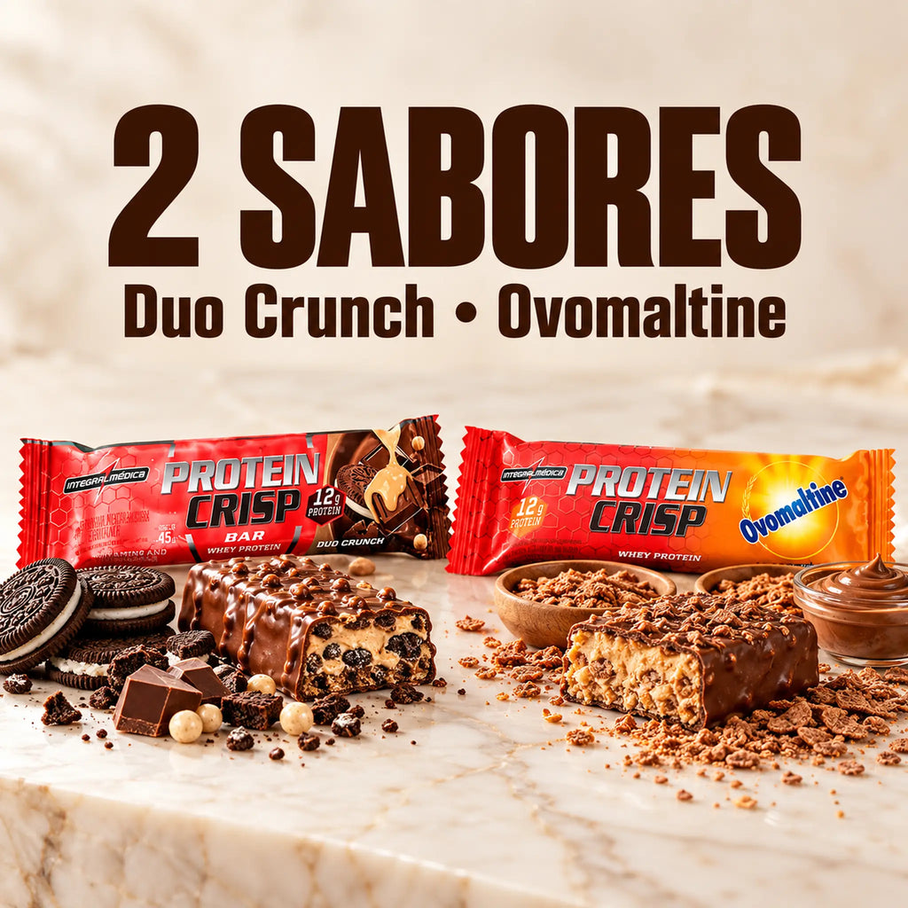Protein Crisp Bar Integralmédica 45g nos sabores Duo Crunch e Ovomaltine